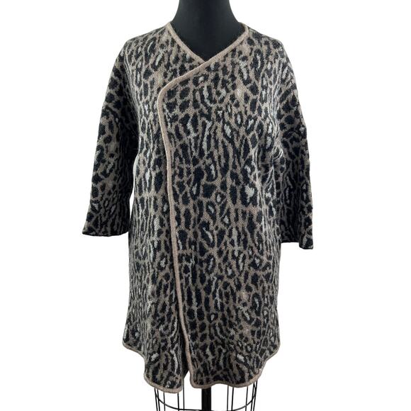 JOIE Berit Jacquard Leopard Print Wool Blend Long Sleeve Cardigan Jacket Size L - Picture 1 of 8
